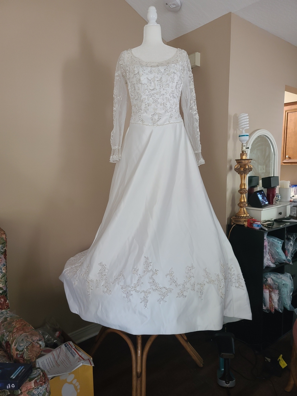 Mori Lee White Long Sleeve Beaded Wedding Gown